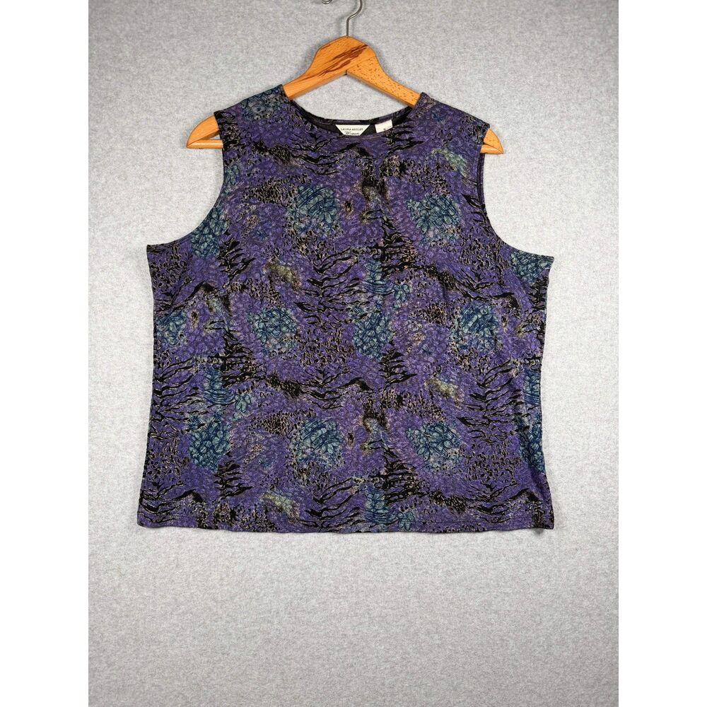 Laura Ashley Woman Purple Teal Burnout Velvet Sleeveless Top Plus Size 1X 3857